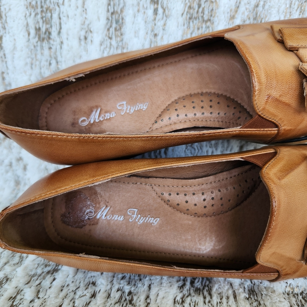 Mona Flying Bow Penny Loafer Sheepskin Leather Brown Tan | Women's Size 9, 40 EU - Picture 9 of 14